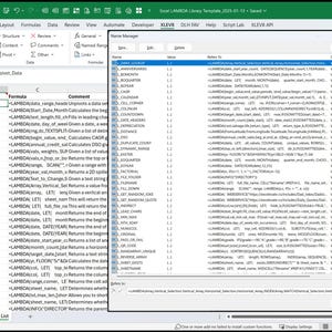 May include: Screenshot of an Excel spreadsheet with the 'Name Manager' window open, showing a list of formulas and descriptions. The spreadsheet's ribbon and tabs are visible at the top.