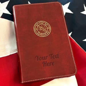 Personalized CSB Firefighthter&#39;s Bible with Name Engraved - Custom Text, Christian Standard Bible, Faux Leather Gift - Burgundy