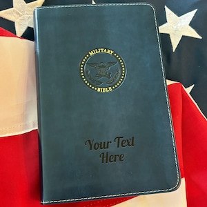 Personalized CSB Military Bible with Name Engraved - Custom Text, Christian Standard Bible, Faux Leather Gift for Airmen - Royal Blue