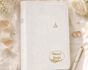 Custom Wedding Bible: King James Version, White Faux Leather, Custom Printed Name