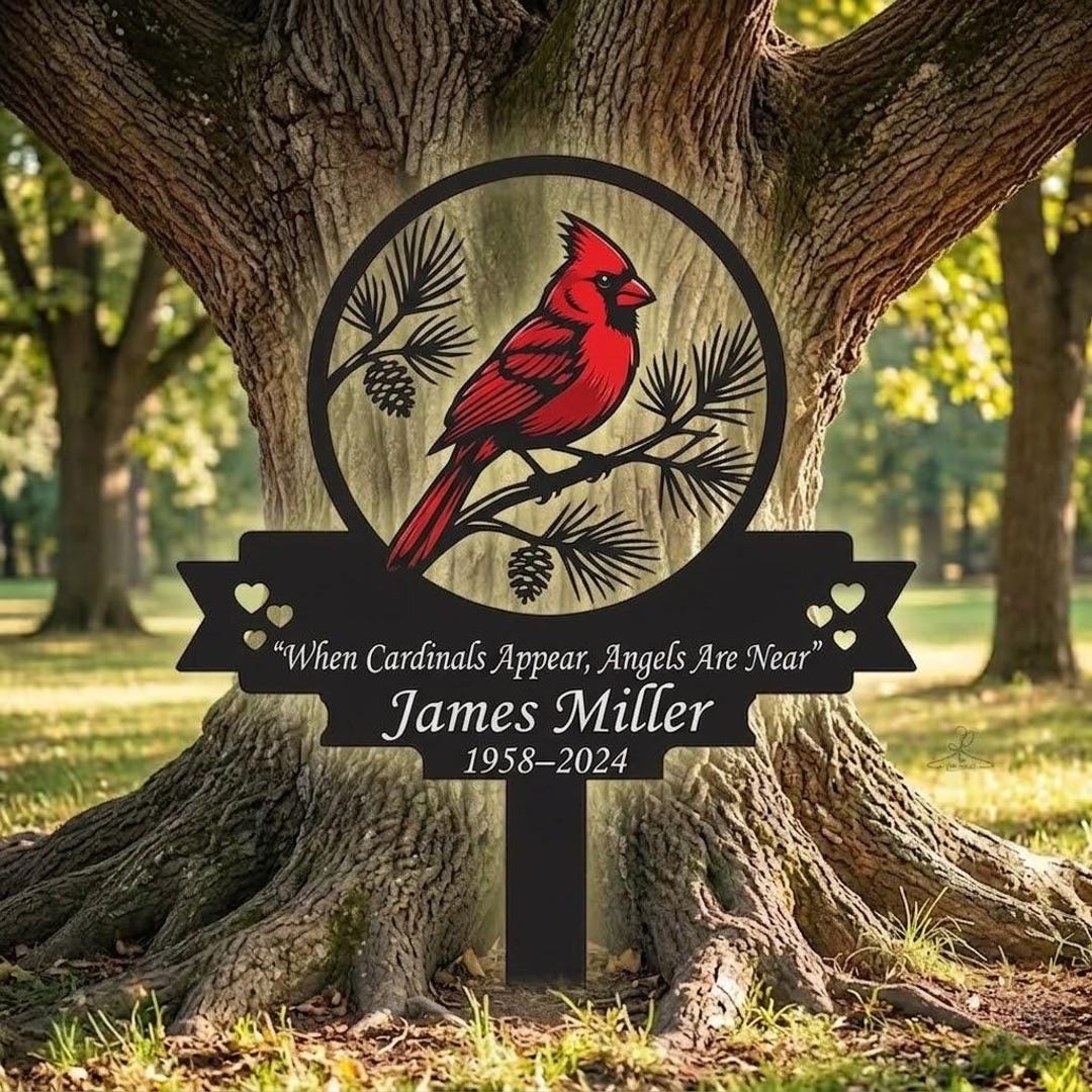 Personalized Cardinal Memorial Garden Stake, James Miller Grave Marker ...