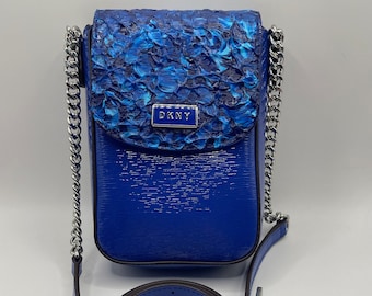 Hand-painted DNKY North South Leather Blue Crossbody - Splatter