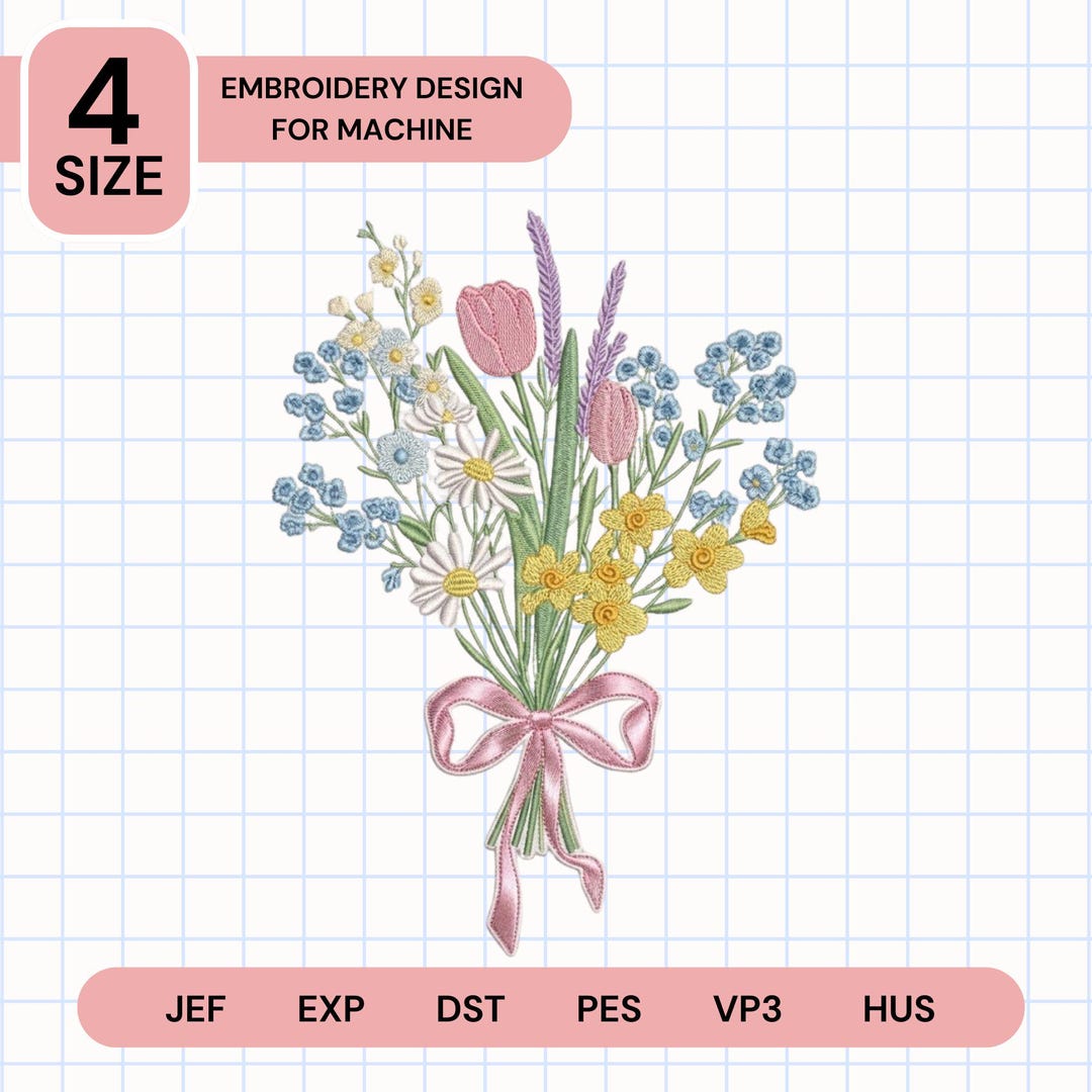 Spring Wildflower Bouquet Embroidery Design Hello Spring Wildflowers ...