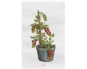 Paño de cocina con estampado de tomate blanco