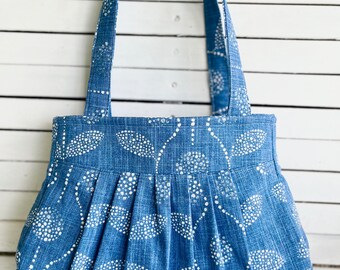 Pleated Bag- Blue Leaf