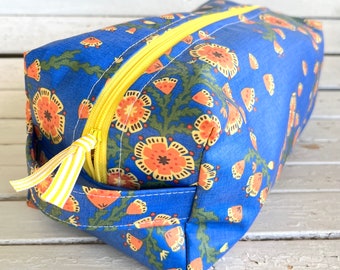 Large Dopp Kit- Blue & Orange Poppy