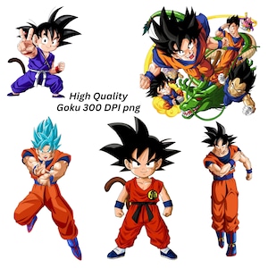 Goku PNG Bundle | 5 Dragon Ball Clipart Files | Super Saiyan Digital Download | Transparent Background for Cricut & Sublimation