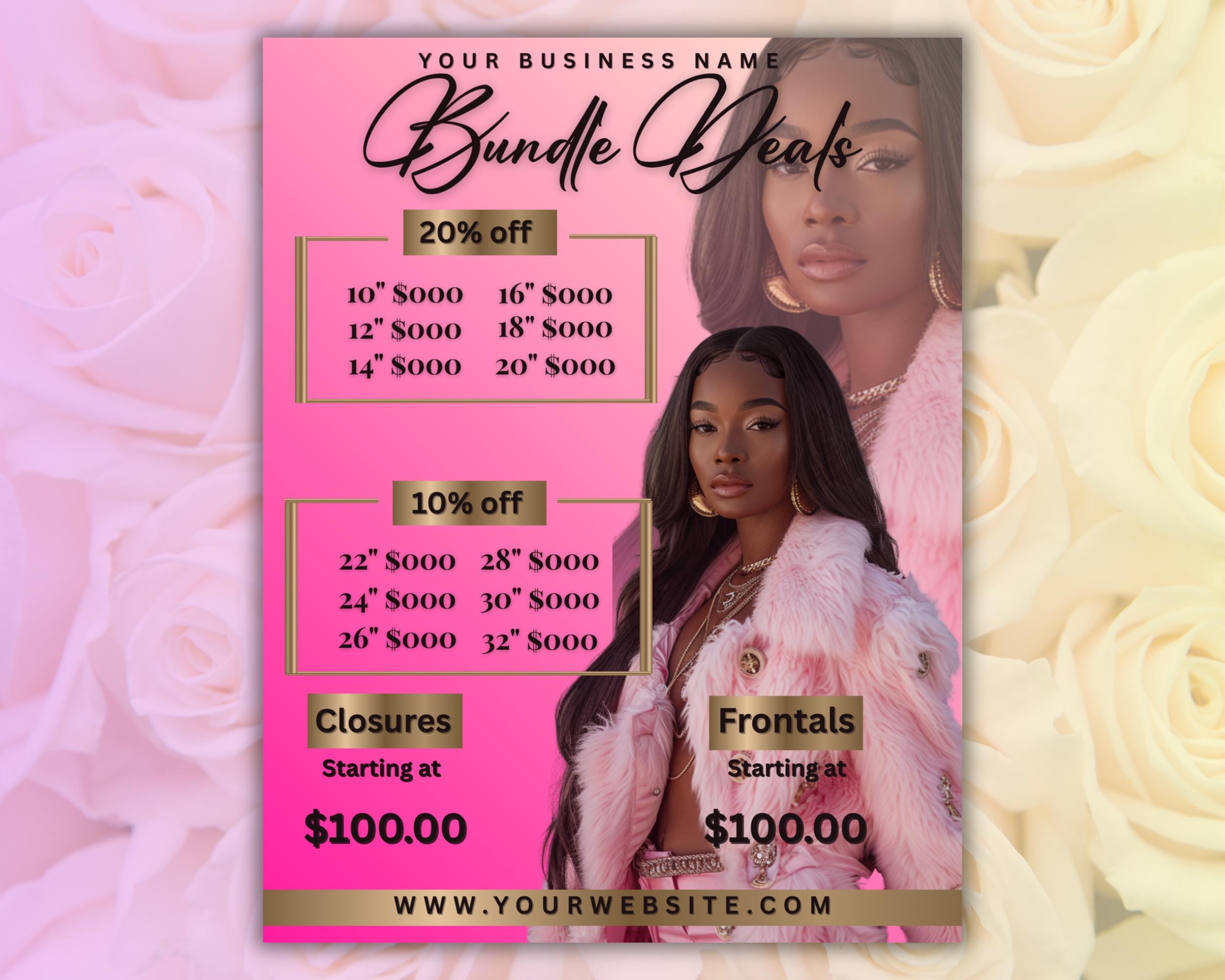 Hair Bundle Deals Flyer Template | Editable Canva Graphic | Pink Beauty ...