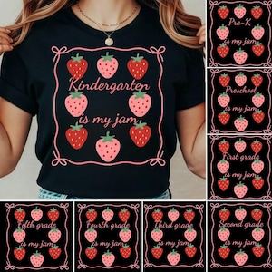 Erdbeere Lehrer PNG Bundle: Kindergarten Is My Jam, Coquette Design (Digitaler Download