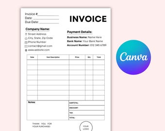 Editable Invoice Template | Modern Business Form (Canva, Instant Download)