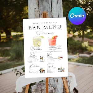 Wedding Bar Menu Sign Template, Signature Drinks Canva Menu Sign, His And Hers Drinks, Instant Download