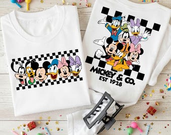 Mouse and Friends Png Bundle, Retro Checkered Mouse Png, Magic Kingdom Png, Family Vacation, Cartoon Family Trip 2026 Matching Shirt