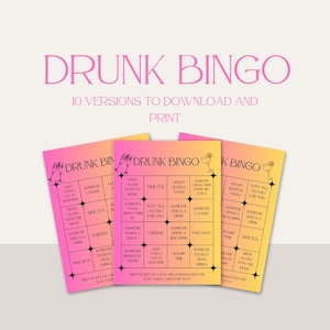 Drunk Bingo, Fun Drinking Game, Party Printable, Bachelorette Game