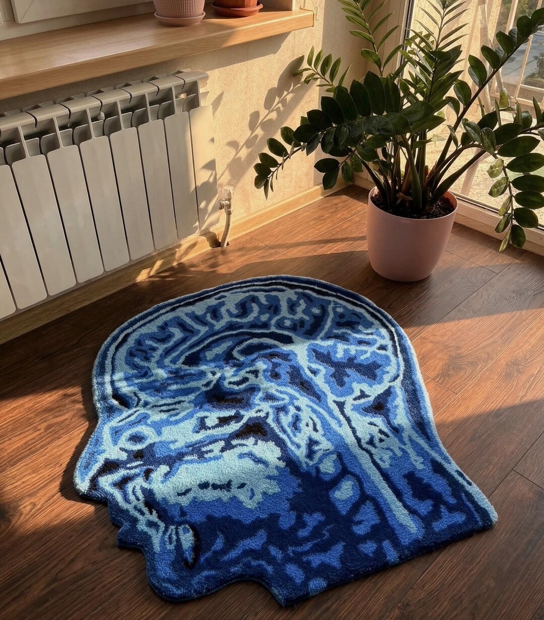 Tufted Brain Scan Rug as Blue Anatomy Carpet, Graduation Gift for ...