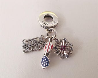 パンドラ用チャーム 925 スターリングシルバー USA 国旗 ブルー レッド