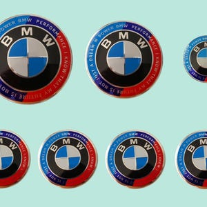 BMW 50th Anniversary M Power Emblems Front 82mm Rear 74mm Steering 45mm 4x56mm Wheel Center Caps Badge New