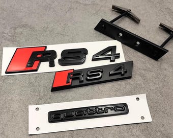 Audi RS4 SET Premium noir brillant \ rouge RS4 et emblème Quattro Badge arrière emblème de calandre Lot de 3 ABS de haute qualité style OEM Nouveau