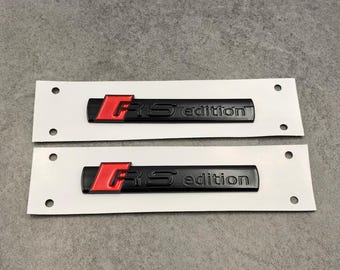 Emblemas laterales Audi RS-Edition 2 x 8,9 cm, color negro, para guardabarros, accesorios exteriores Audi, par de 2 emblemas, accesorios de lujo para coches, emblema para guardabarros.