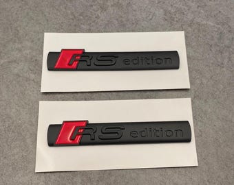 Emblemas laterales para guardabarros Audi RS-Edition, 2 unidades, color negro mate, 8,9 cm, accesorios exteriores Audi, par de 2 emblemas, accesorios de lujo para coches, emblema para guardabarros.