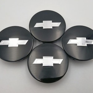 Chevrolet 4x68mm Wheel Centre Caps Black with Silver Set of 4 OEM Part 23115617 Replacement Chevy Wheels Emblems Logo New