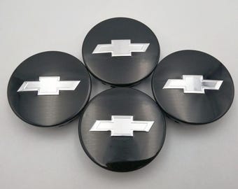Coprimozzi per cerchi Chevrolet 4 x 68 mm, neri con argento, set da 4, ricambio OEM 23115617, emblemi per cerchi Chevy di ricambio, logo, nuovi