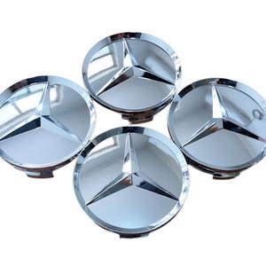 Mercedes-Benz Emblem 4x75mm Wheel Center Caps Chrome Hub Caps Emblem Badge Replacement Set of 4 New