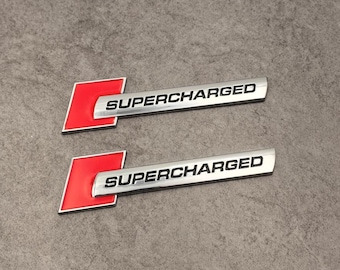 Audi 2pcs Red\Silver Audi Supercharged Side Fender Emblem Badge Left and Right OEM style and Easy Install New Item