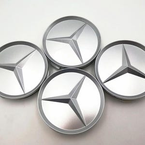 Mercedes-Benz Emblem 4x75mm Wheel Center Caps All Silver Hub Caps Emblem Badge Replacement Set of 4 New