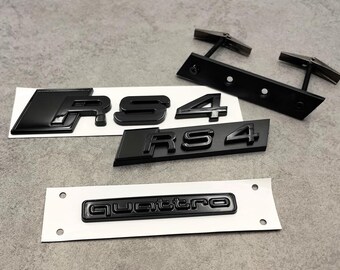 Audi RS4 SET Premium Gloss All Black RS4 et emblème Quattro, badge arrière, emblème de calandre, lot de 3 ABS de haute qualité, style OEM Nouveau