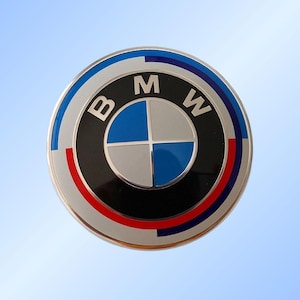 BMW 1pc 50th Anniversary 82mm Front Emblem Blue and White Badge for Hood New