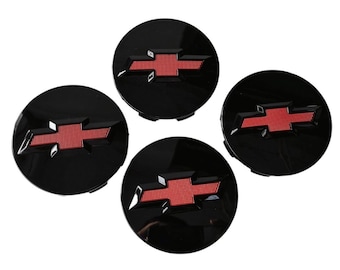 Chevrolet 4x83mm Wheel Centre Caps Silverado Suburban Tahoe Wheel Hub Covers Set of 4 Glossy Black with Red OEM Style Wheel Hubcaps New