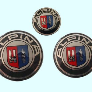 BMW Alpina Emblems 82mm Front Emblem and 74mm Rear Emblem and 45mm Steering Wheel  Badge Replacement Kit Set of 3 Hood and Trunk New