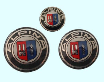 BMW Alpina Emblems 82 mm Front Emblem und 82 mm Hinten Emblem und 45 mm Lenkrad Abzeichen Ersatz Kit 3er Set Haube und Kofferraum Neu