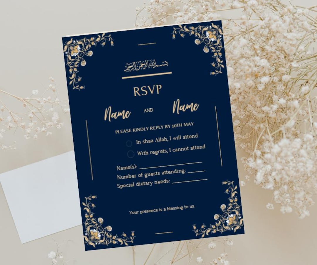 Editable Muslim Wedding RSVP Card Template – Islamic Nikah Invitation ...