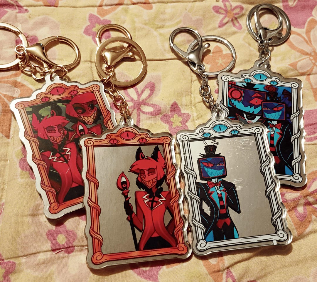 ALASTOR & VOX Mirror Keychains L Hazbin Hotel, Double-sided, 3