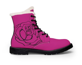 レディース ピンク ファー＆レザー 暖かウィンターアンクルブーツ