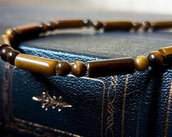 Men's Tiger's Eye Necklace Bracelet Set, Ethically Sourced Stone Jewelry