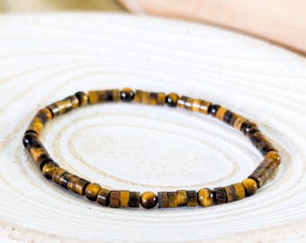 Pulsera de ojo de tigre hecha a mano, joyería rústica bohemia unisex
