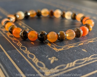 Tiger's Eye and Carnelian Stretch Bracelet | 8mm Beaded | Healing Crystal | Motivation & Protection Gemstone Gift