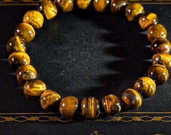 8mm Tiger's Eye Gemstone Bracelet, Handmade Crystal Jewelry
