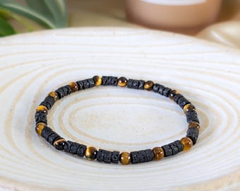 Tiger's Eye & Lava Stone Bracelet, Rustic Unisex Jewelry