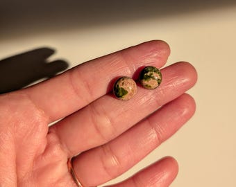 Unakite ~ Natural Stone Stud earrings with gold filled stainless steel posts