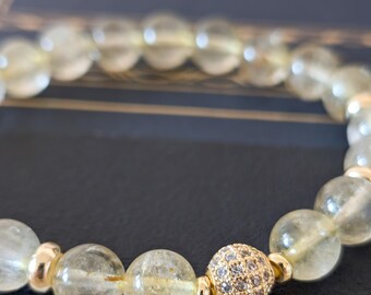Gold Rutile Bracelet with 18k Gold filled accent, Manifestation Crystal, Aura Energizer, Clarity & Protection