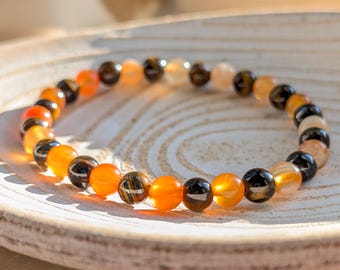 Tiger's Eye and Carnelian Stretch Bracelet Healing Crystal Jewelry | Motivation & Protection Gift