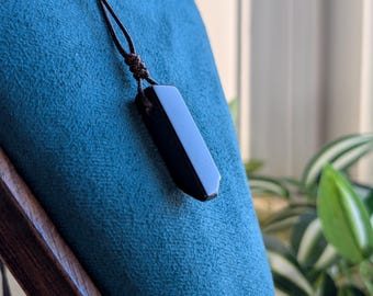 Natural Obsidian Nugget Pendant Necklace + Adjustable Waxed Cord, Men's Protection Jewelry, Rustic Tribal style