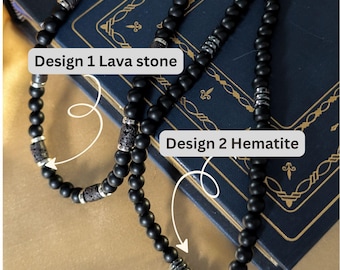 Men's necklace - Black Onyx with Lava stone or Hematite - Beaded necklace for Men