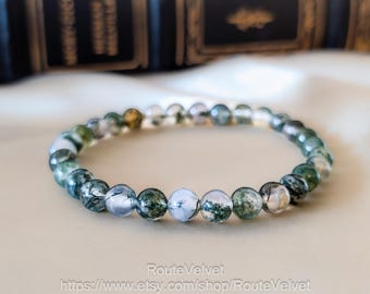 Moss Agate Bracelet, Heart Chakra Healing Crystal, Handmade in Canada