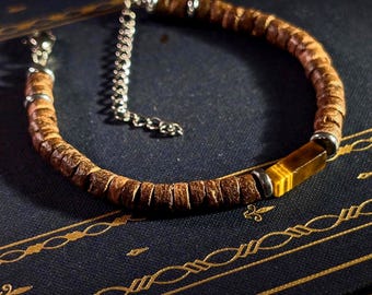 Coconut Wood Tiger's Eye Bracelet | Boho Men's Jewelry