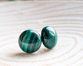 Malachite Stud Earrings, Bold Classic Statement Piece, 18K Gold Filled Hypoallergenic