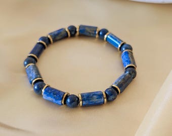 Lapis Lazuli Bracelet with column beads for Anniversary, Birthday, Christmas gift.